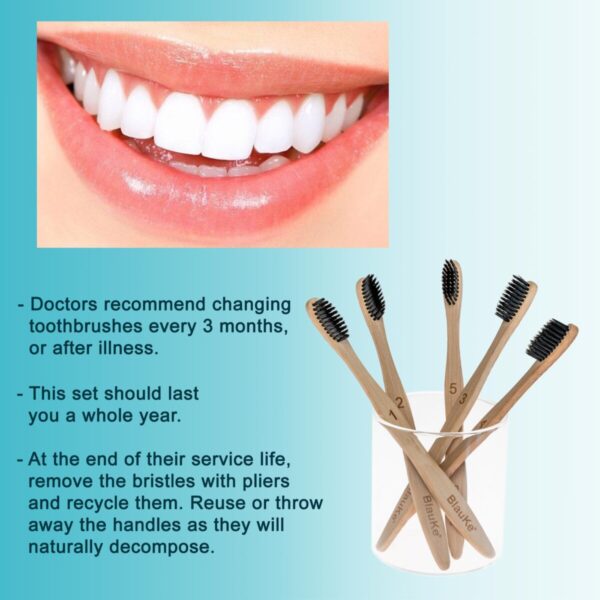 Shop Wyoming Bamboo Toothbrush Set 5-Pack – Bamboo Toothbrushes with Medium Bristles for Adults – Eco-Friendly, Biodegradable, Natural Wooden Toothbrushes with Black Charcoal Bristles