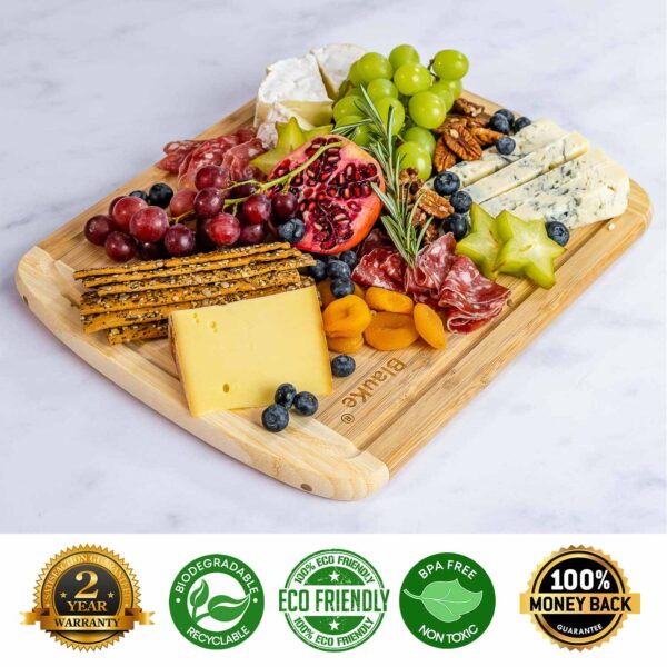 Shop Wyoming Large Wood Cutting Board for Kitchen 14×11 inch – Bamboo Chopping Board with Juice Groove – Wooden Serving Tray