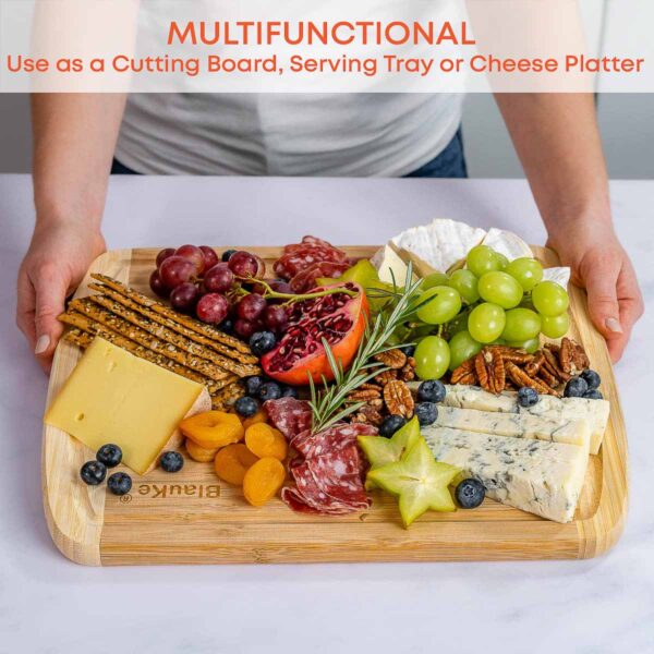Shop Wyoming Large Wood Cutting Board for Kitchen 14×11 inch – Bamboo Chopping Board with Juice Groove – Wooden Serving Tray