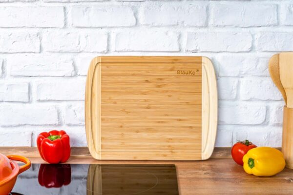 Shop Wyoming Large Wood Cutting Board for Kitchen 14×11 inch – Bamboo Chopping Board with Juice Groove – Wooden Serving Tray