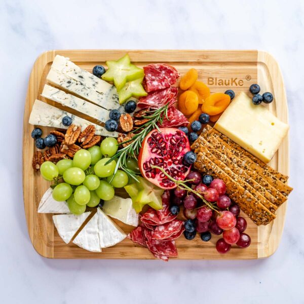 Shop Wyoming Large Wood Cutting Board for Kitchen 14×11 inch – Bamboo Chopping Board with Juice Groove – Wooden Serving Tray