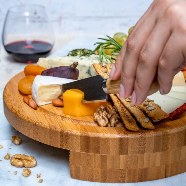 Shop Wyoming Bamboo Cheese Board and Knife Set – 10 Inch Swiveling Charcuterie Board with Slide-Out Drawer