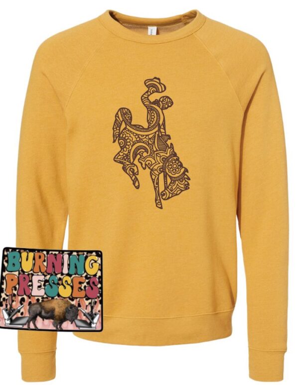 Shop Wyoming Wyoming Bucking horse on gold long sleeves or crewneck