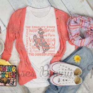 Shop Wyoming Wyoming Words Salmon and Black T-shirt
