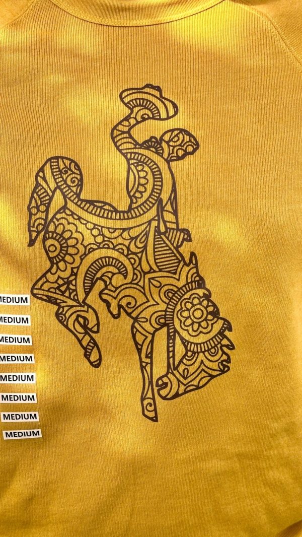 Shop Wyoming Wyoming Bucking horse on gold long sleeves or crewneck