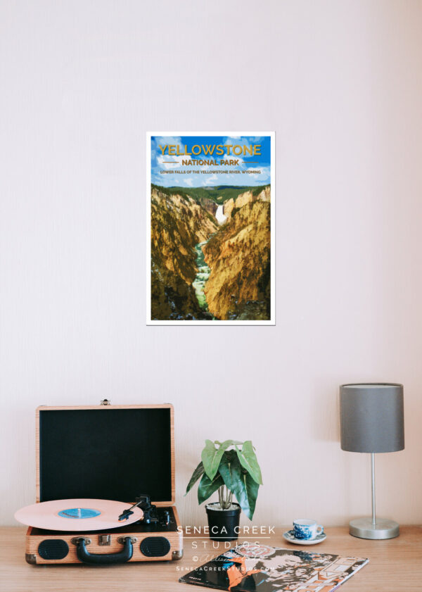 Shop Wyoming Yellowstone National Park, Lower Falls of the Yellowstone River 12×18 High Quality Vintage Poster Art Print – Original Artwork