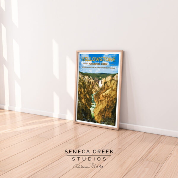 Shop Wyoming Yellowstone National Park, Lower Falls of the Yellowstone River 12×18 High Quality Vintage Poster Art Print – Original Artwork