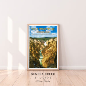 Shop Wyoming Yellowstone National Park, Lower Falls of the Yellowstone River 12×18 High Quality Vintage Poster Art Print – Original Artwork