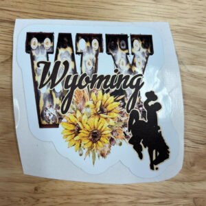 Shop Wyoming Wyoming w/ Sunflower and Bucking Horse Design 3.25″ Sticker