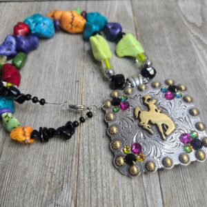 Shop Wyoming Multi-bright Howlite nugget Bucking Horse & Rider Pendant Necklace