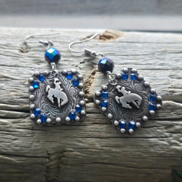 Shop Wyoming Bucking Horse & Rider®️ “Steamboat” Silver earrings ~ Capri Blue