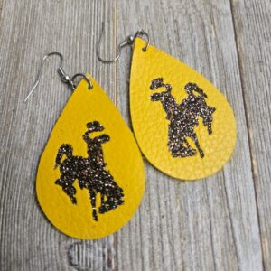 Shop Wyoming Bucking Horse & Rider®️ Leather Earrings Mustard/Brown Glitter