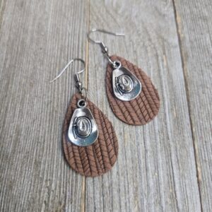 Shop Wyoming Itty Bitty Cowgirl Hat Leather earrings~ Brown