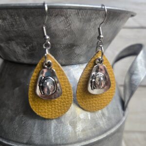 Shop Wyoming Itty Bitty Cowgirl Hat Leather earrings~ Mustard Wyo