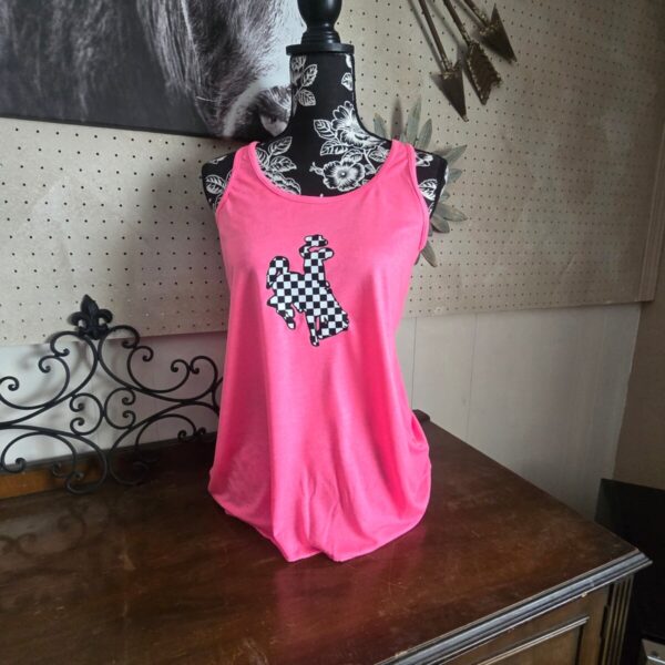 Shop Wyoming Checkered Bucking Horse Flowy Tank ~ Neon Pink
