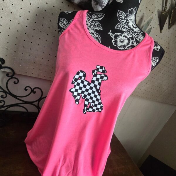 Shop Wyoming Checkered Bucking Horse Flowy Tank ~ Neon Pink