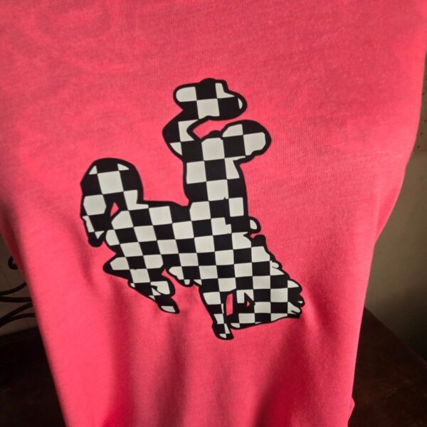 Shop Wyoming Checkered Bucking Horse Flowy Tank ~ Neon Pink