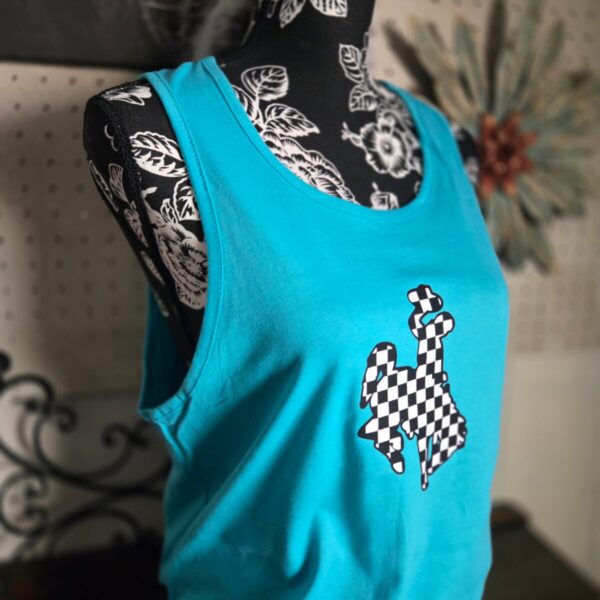Shop Wyoming Checkered Bucking Horse wide strap tank ~ Tahiti Teal