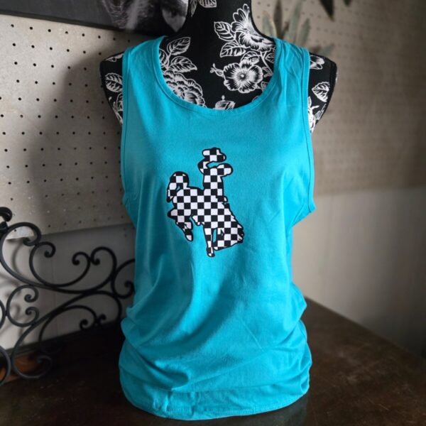Shop Wyoming Checkered Bucking Horse wide strap tank ~ Tahiti Teal
