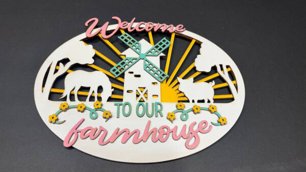Shop Wyoming Welcome to Our Farmhouse Sign | Rustic Farmhouse Wall Decor | Farm Animal & Windmill Wooden Sign