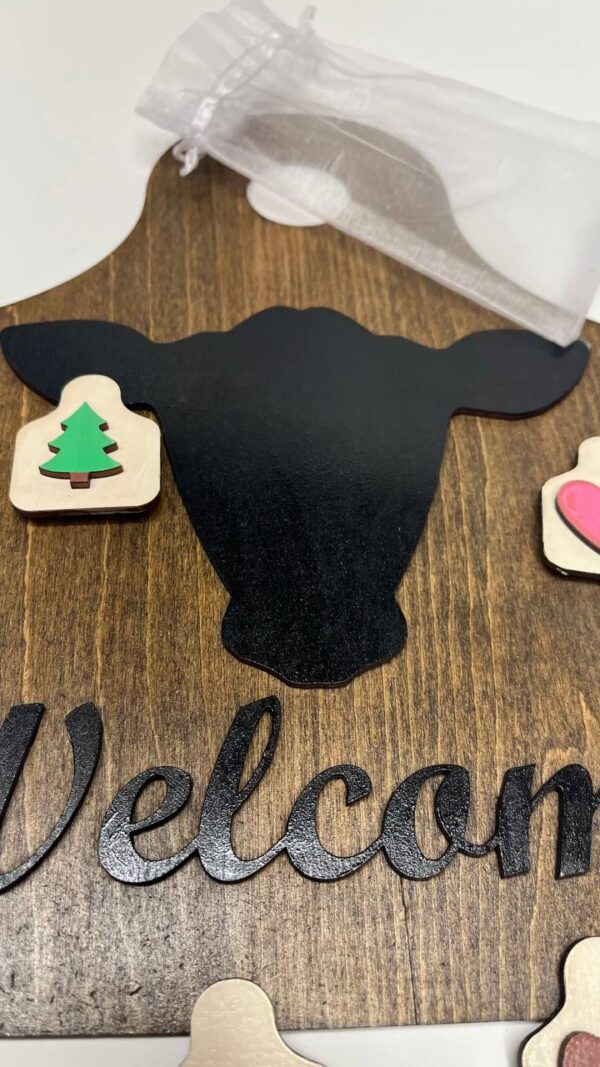 Shop Wyoming Interchangeable Cow Ear Tag Welcome Sign – Hand-Painted Door or Entryway Decor