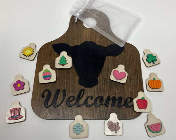 Shop Wyoming Interchangeable Cow Ear Tag Welcome Sign – Hand-Painted Door or Entryway Decor