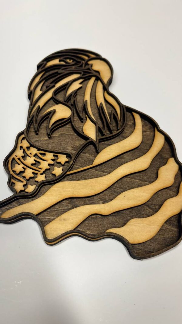 Shop Wyoming Patriotic Eagle Head with USA Flag – 2-Layered Wooden Wall Art