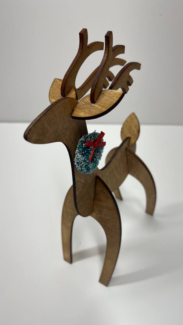 Shop Wyoming Wood Reindeer Decor – Standing & Grazing Reindeer with Wreath – Rustic Christmas Decoration