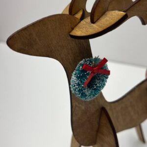 Shop Wyoming Wood Reindeer Decor – Standing & Grazing Reindeer with Wreath – Rustic Christmas Decoration
