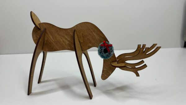 Shop Wyoming Wood Reindeer Decor – Standing & Grazing Reindeer with Wreath – Rustic Christmas Decoration