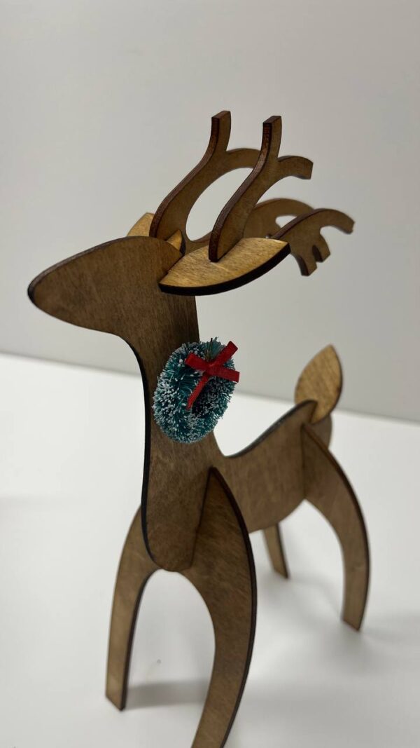 Shop Wyoming Wood Reindeer Decor – Standing & Grazing Reindeer with Wreath – Rustic Christmas Decoration