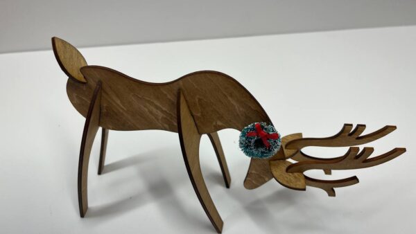 Shop Wyoming Wood Reindeer Decor – Standing & Grazing Reindeer with Wreath – Rustic Christmas Decoration