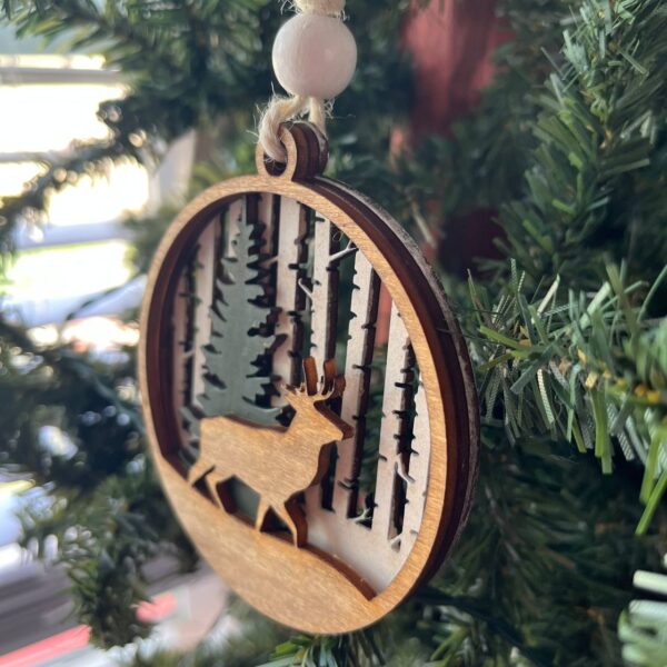 Shop Wyoming Deer Duo Ornament Set – 2-Piece Layered Wood Wildlife Ornaments – Rustic Buck and Mama & Baby Deer Christmas Tree Decor