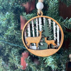 Shop Wyoming Deer Duo Ornament Set – 2-Piece Layered Wood Wildlife Ornaments – Rustic Buck and Mama & Baby Deer Christmas Tree Decor