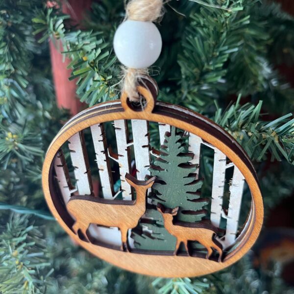 Shop Wyoming Deer Duo Ornament Set – 2-Piece Layered Wood Wildlife Ornaments – Rustic Buck and Mama & Baby Deer Christmas Tree Decor