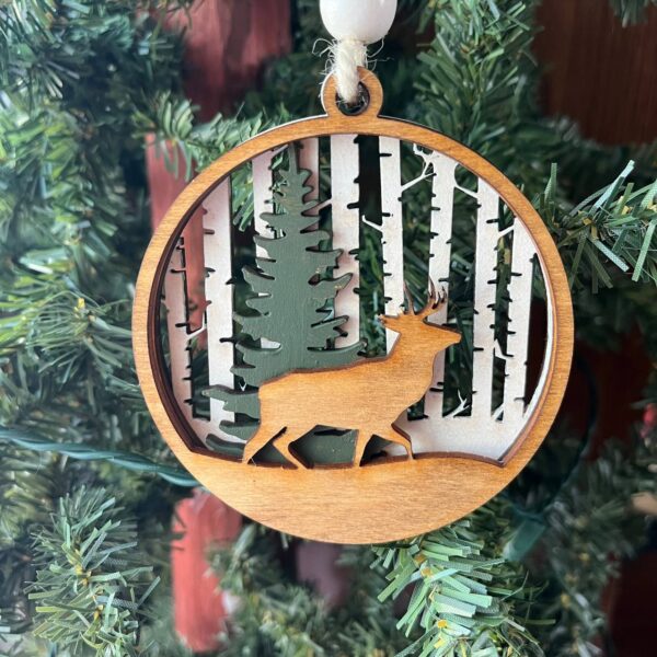 Shop Wyoming Deer Duo Ornament Set – 2-Piece Layered Wood Wildlife Ornaments – Rustic Buck and Mama & Baby Deer Christmas Tree Decor