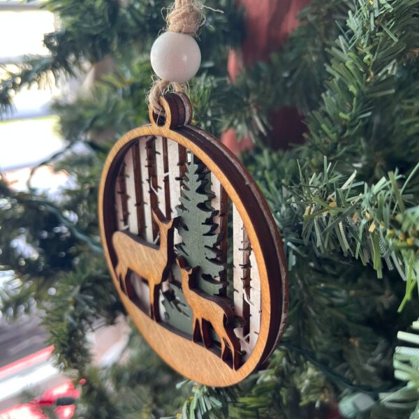 Shop Wyoming Deer Duo Ornament Set – 2-Piece Layered Wood Wildlife Ornaments – Rustic Buck and Mama & Baby Deer Christmas Tree Decor