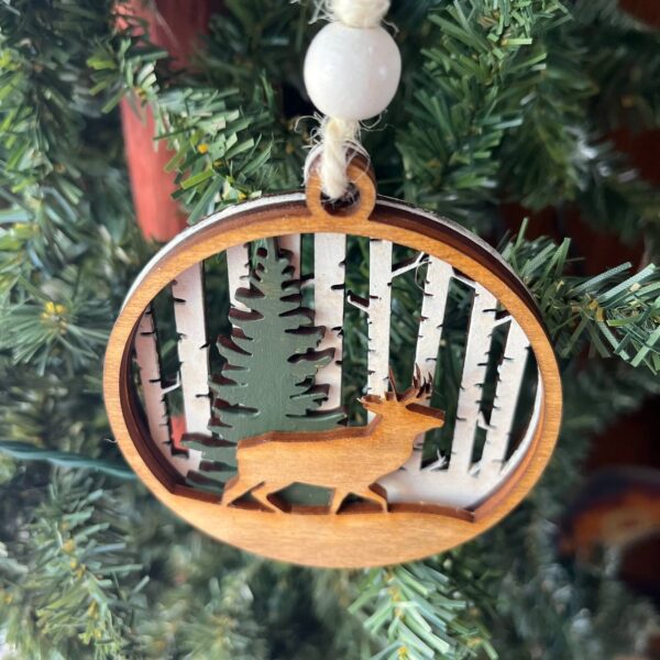 Shop Wyoming Deer Duo Ornament Set – 2-Piece Layered Wood Wildlife Ornaments – Rustic Buck and Mama & Baby Deer Christmas Tree Decor