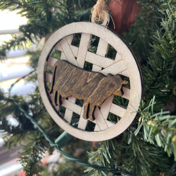 Shop Wyoming Farmhouse Christmas Ornament Set – Basket Weave Wood Ornaments (Set of 6) – Rustic Farm Animal & Windmill Tree Decorations – Pig, Cow, Chicken, Highland, Windmill, HOME