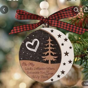 Shop Wyoming Memorial Ornament – “The Sky Looks Different” – 3.25″ Layered Wood Remembrance Christmas Tree Decoration with Moon & Stars