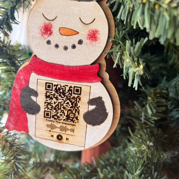 Shop Wyoming Frosty the Snowman QR Code Ornament – 5.5″ Layered Wood Christmas Music Decor – Plays Song When Scanned