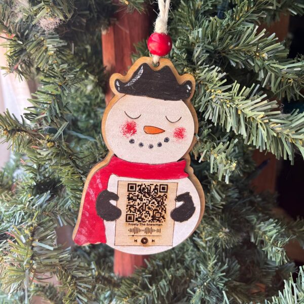 Shop Wyoming Frosty the Snowman QR Code Ornament – 5.5″ Layered Wood Christmas Music Decor – Plays Song When Scanned