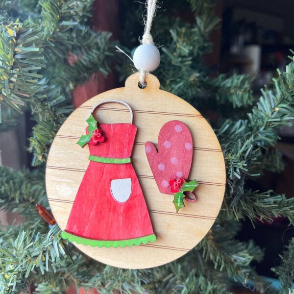 Shop Wyoming 5-Piece Holiday Baking Ornament Set – Layered Wood Christmas Kitchen Decor – Bake, Mix, Roll, Decorate, Apron Ornaments