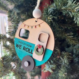 Shop Wyoming “This Is How We Roll” Camper Ornament – 3.25″ Round Layered Wood Camping Christmas Tree Decor – Holiday RV Ornament