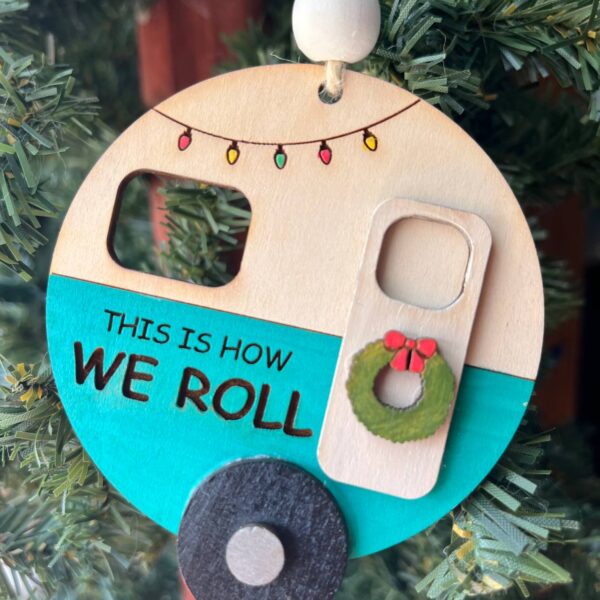 Shop Wyoming “This Is How We Roll” Camper Ornament – 3.25″ Round Layered Wood Camping Christmas Tree Decor – Holiday RV Ornament