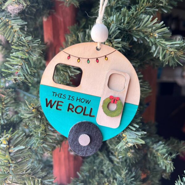Shop Wyoming “This Is How We Roll” Camper Ornament – 3.25″ Round Layered Wood Camping Christmas Tree Decor – Holiday RV Ornament
