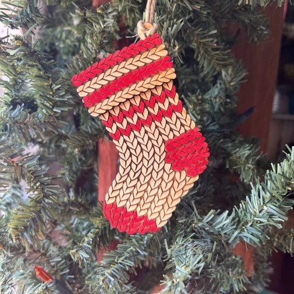Shop Wyoming Knit Christmas Ornament Set – 4-Piece Rustic Wood Bundle (Hat, Sweater, Stocking & Mitten) – Cozy Farmhouse Holiday Tree Decor – Hand-Painted Wooden Ornaments