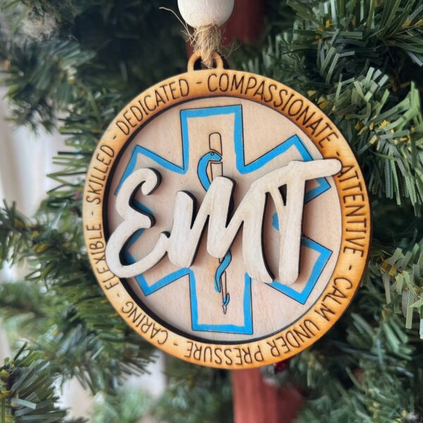 Shop Wyoming EMT Ornament – 3.25″ Round Layered Wood Christmas Ornament – Star of Life Tribute for Emergency Medical Technicians