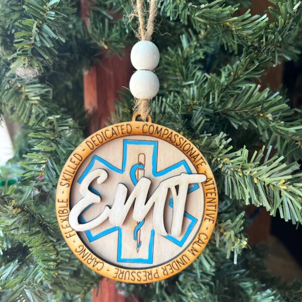 Shop Wyoming EMT Ornament – 3.25″ Round Layered Wood Christmas Ornament – Star of Life Tribute for Emergency Medical Technicians