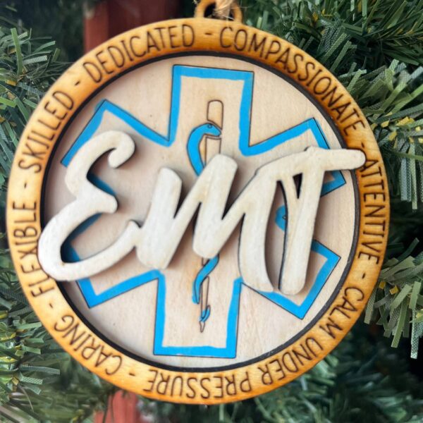 Shop Wyoming EMT Ornament – 3.25″ Round Layered Wood Christmas Ornament – Star of Life Tribute for Emergency Medical Technicians